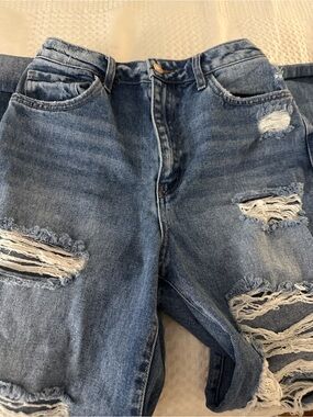 Flying Monkey Women's Relaxed Distressed Blue Denim Jeans